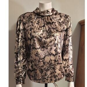 Vintage 70s Lauren Lee Liquid Metallic Floral Blouse Sz 8 Disco Whimsigoth USA